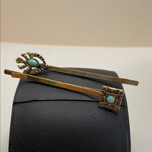 Elegant Gold and Turquoise Hair Pins